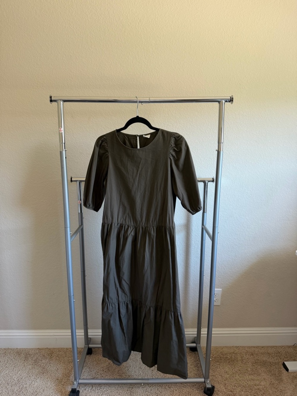 Midi Dress with Puff Sleeves